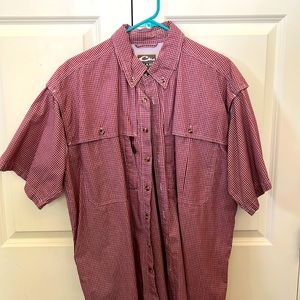 Drake Clothing Company Maroon/White Short Sleeve Button Up Shirt Men's Size M